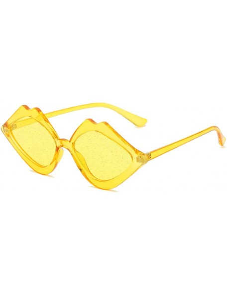 Rectangular Fashion Lips Frame Oversized Plastic Lenses Sunglasses for Women UV400 - Yellow - CG18N0XZ22A $9.12