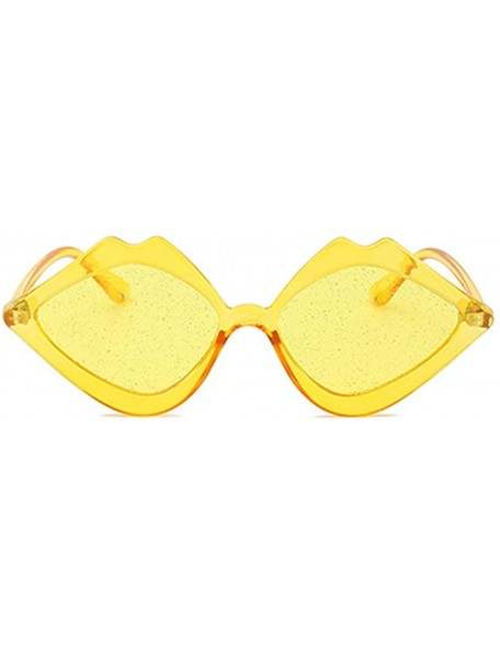 Rectangular Fashion Lips Frame Oversized Plastic Lenses Sunglasses for Women UV400 - Yellow - CG18N0XZ22A $9.12