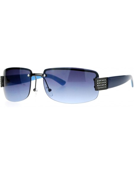 Rectangular Rhinestone Fashion Sunglasses Womens Rimless Look Rectangular Frame - Gunmetal Blue - CU12JES1GH1 $11.36