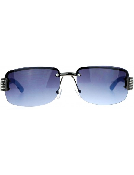 Rectangular Rhinestone Fashion Sunglasses Womens Rimless Look Rectangular Frame - Gunmetal Blue - CU12JES1GH1 $11.36