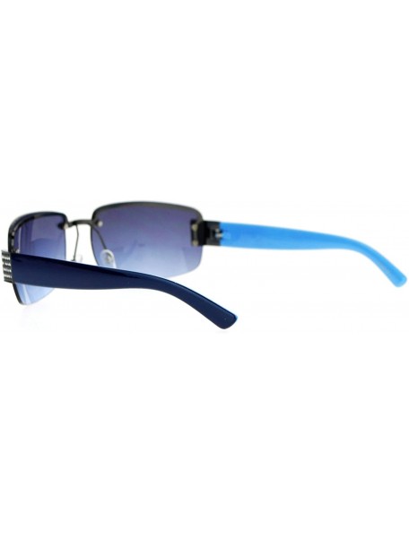Rectangular Rhinestone Fashion Sunglasses Womens Rimless Look Rectangular Frame - Gunmetal Blue - CU12JES1GH1 $11.36