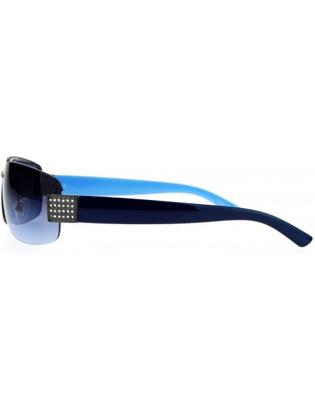 Rectangular Rhinestone Fashion Sunglasses Womens Rimless Look Rectangular Frame - Gunmetal Blue - CU12JES1GH1 $11.36