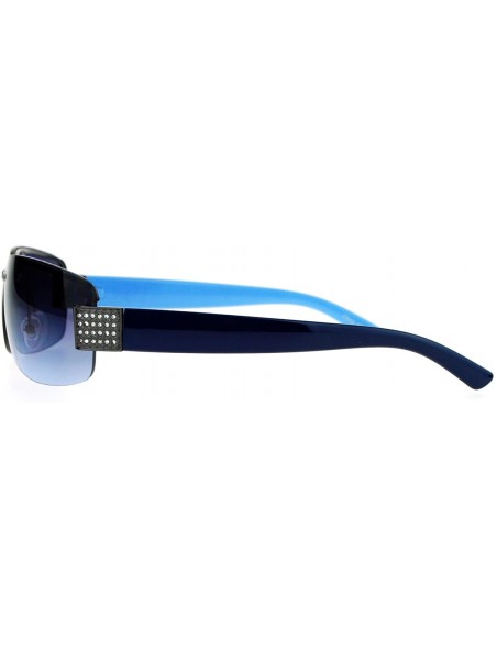 Rectangular Rhinestone Fashion Sunglasses Womens Rimless Look Rectangular Frame - Gunmetal Blue - CU12JES1GH1 $11.36