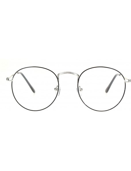 Round Vintage Retro Clear Lens Glasses Unisex Fashion Thin Metal Frame UV 400 - Silver Black - CG192Z7L3T0 $9.68