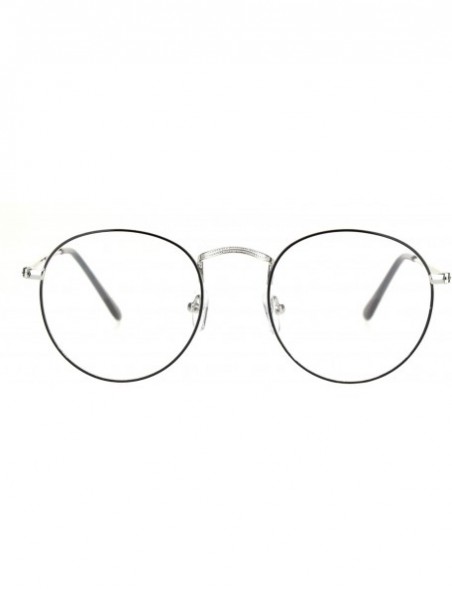 Round Vintage Retro Clear Lens Glasses Unisex Fashion Thin Metal Frame UV 400 - Silver Black - CG192Z7L3T0 $9.68