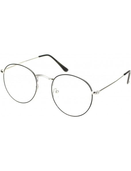 Round Vintage Retro Clear Lens Glasses Unisex Fashion Thin Metal Frame UV 400 - Silver Black - CG192Z7L3T0 $9.68