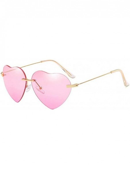 Rimless Women Heart Sunglasses Oversized Eyewear Sun Glasses Rimless Top Fashion Shades UV400 - Pink - CE18U7C04TG $8.24