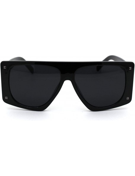 Square 80s Funk Disco Flat Top Rectangular Mob Plastic Sunglasses - Black Solid Black - CL18XOZ7NN3 $10.21