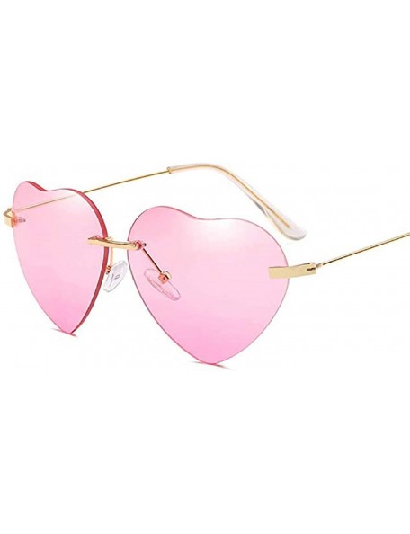 Rimless Women Heart Sunglasses Oversized Eyewear Sun Glasses Rimless Top Fashion Shades UV400 - Pink - CE18U7C04TG $8.24