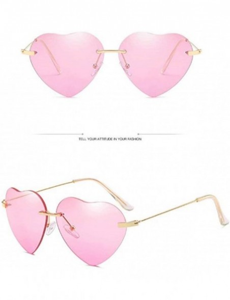 Rimless Women Heart Sunglasses Oversized Eyewear Sun Glasses Rimless Top Fashion Shades UV400 - Pink - CE18U7C04TG $8.24