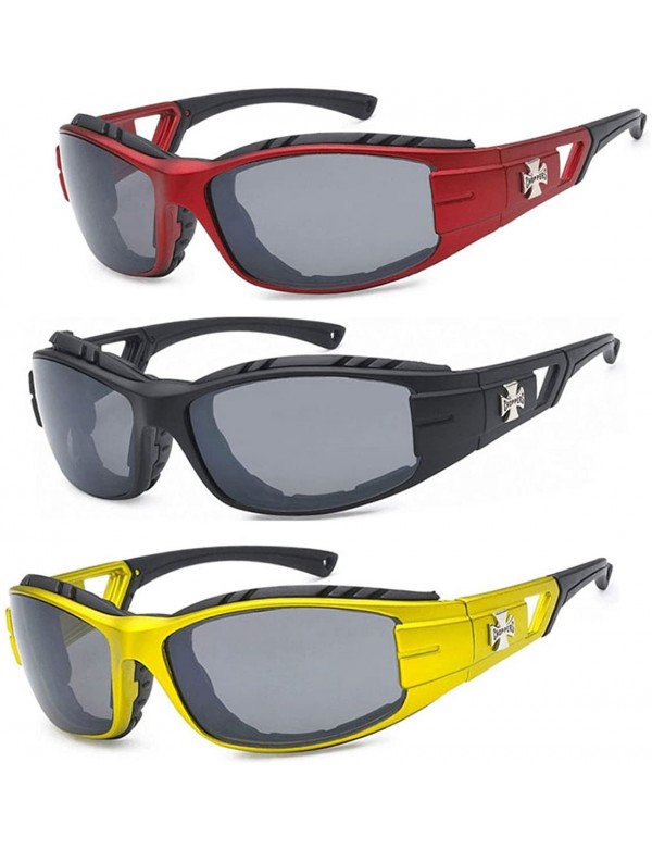 Wrap 3 Pairs Padded Foam Wind Resistant Riding Sunglasses - Red/Black/Yellow - C812OD38TY8 $38.68