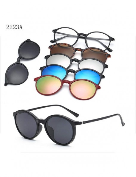 Oval 5 Lenes Magnet Sunglasses Clip Mirrored Glasses Men Polarized Custom Prescription Myopia - Ct2223a - CQ198ZW6LMD $29.57