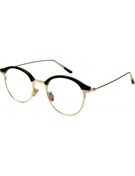 Round Vintage Oval Round Keyhole Two-tone Frame w/Clear Lens EC51112 - Black-gold Frame/Clear Lens - CH18927I5YT $13.92