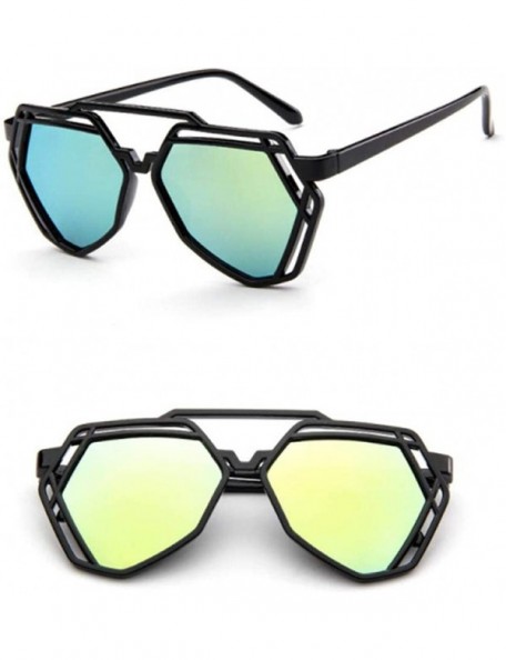 Aviator Fashion Polygon Women Sunglasses UV400 Oculos De Sol Brand C8 Black Green - C5 Black Gold - CC18YZW59EN $11.08