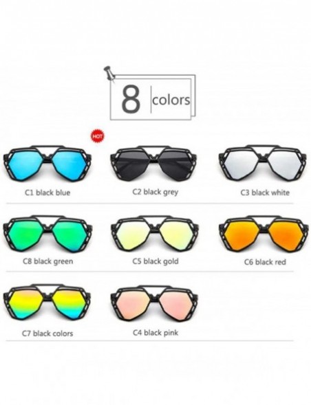 Aviator Fashion Polygon Women Sunglasses UV400 Oculos De Sol Brand C8 Black Green - C5 Black Gold - CC18YZW59EN $11.08