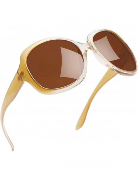 Butterfly Polarized Sunglasses for Women Vintage Big Frame Sun Glasses Ladies Shades - Champagne Brown - CB193ILTLC3 $13.53