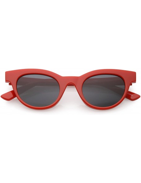 Round Women's Horn Rimmed Neutral Colored Round Lens Cat Eye Sunglasses 47mm - Shiny Red / Smoke - CC1883AYHQ2 $9.62