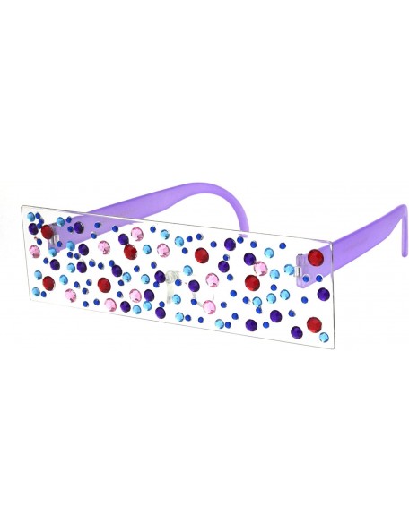 Shield Womens Sparkling Rectangle Shield Rhinestone Lens Party Shade Sunglasses - Clear Purple - CX18IHOTNG8 $11.80