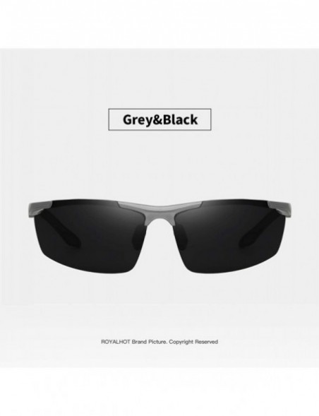 Sport Polarized Sunglasses for Men Rectangular Aluminum Magnesium Frame for Driving Fishing Golf Sport - Grey Black - CS18A0R...