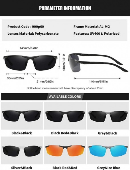 Sport Polarized Sunglasses for Men Rectangular Aluminum Magnesium Frame for Driving Fishing Golf Sport - Grey Black - CS18A0R...