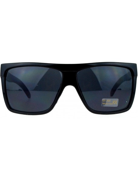 Oversized Dark Black Lens Black Sunglasses Flat Top Square Oversized Mob Style - Shiny Black - CU188458DG5 $9.41