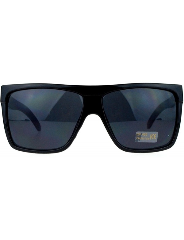 Oversized Dark Black Lens Black Sunglasses Flat Top Square Oversized Mob Style - Shiny Black - CU188458DG5 $9.41