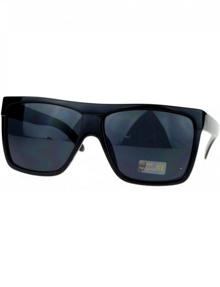 Oversized Dark Black Lens Black Sunglasses Flat Top Square Oversized Mob Style - Shiny Black - CU188458DG5 $9.41