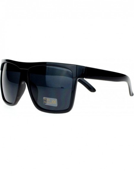 Oversized Dark Black Lens Black Sunglasses Flat Top Square Oversized Mob Style - Shiny Black - CU188458DG5 $9.41