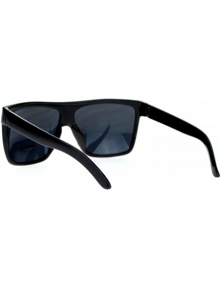 Oversized Dark Black Lens Black Sunglasses Flat Top Square Oversized Mob Style - Shiny Black - CU188458DG5 $9.41