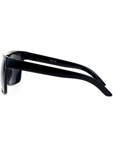 Oversized Dark Black Lens Black Sunglasses Flat Top Square Oversized Mob Style - Shiny Black - CU188458DG5 $9.41