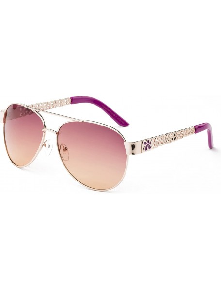 Round "Spring" Pilot Style Flower Designs Fashion Sunglasses - Gold/Hot Pink - C412MF2WSRZ $9.47