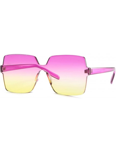 Sport Oversized Square Candy Colors Glasses Rimless Frame Unisex Sunglasses Elton John - Purple Yellow - C818GE5EUNM $22.33