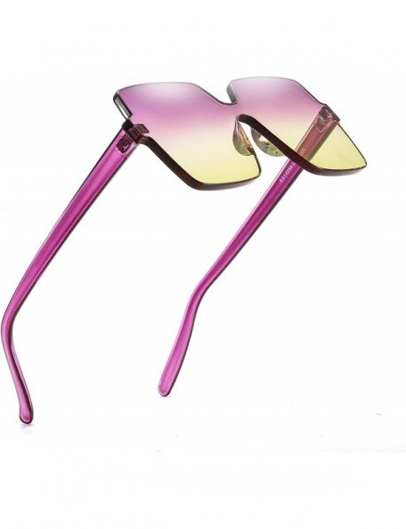 Sport Oversized Square Candy Colors Glasses Rimless Frame Unisex Sunglasses Elton John - Purple Yellow - C818GE5EUNM $11.01