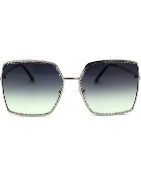 Rectangular Womens Metal Jewel Lace Rim Rectangular Butterfly Sunglasses - Silver Green - C919624UEYO $11.28