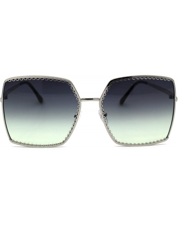 Rectangular Womens Metal Jewel Lace Rim Rectangular Butterfly Sunglasses - Silver Green - C919624UEYO $11.28