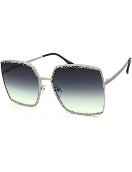 Rectangular Womens Metal Jewel Lace Rim Rectangular Butterfly Sunglasses - Silver Green - C919624UEYO $11.28