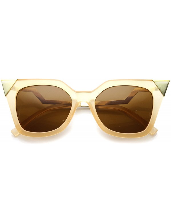 Cat Eye Womens Translucent Lightning Stepped Zigzag Temple Pointed Cat Eye Sunglasses - Clear Crème-gold / Brown - CB12BPKLKX...