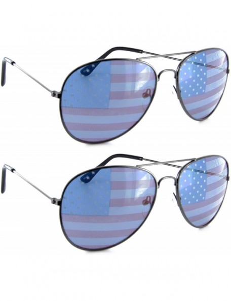 Wrap American Flag Aviator Sunglasses Patriotic Glasses Gift Set for Men Women - All Gunmetal - CU11LN4PFHH $19.59
