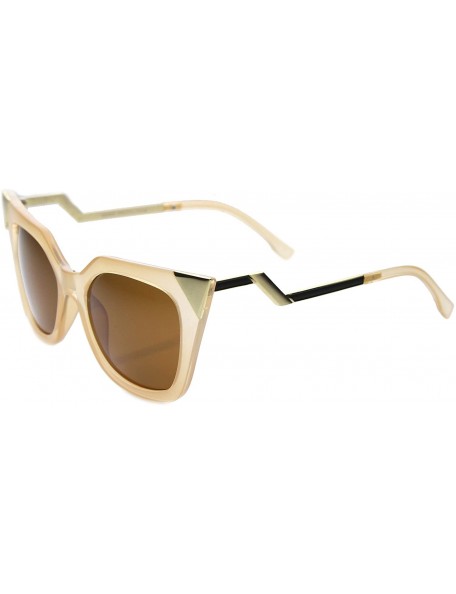 Cat Eye Womens Translucent Lightning Stepped Zigzag Temple Pointed Cat Eye Sunglasses - Clear Crème-gold / Brown - CB12BPKLKX...