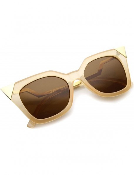 Cat Eye Womens Translucent Lightning Stepped Zigzag Temple Pointed Cat Eye Sunglasses - Clear Crème-gold / Brown - CB12BPKLKX...