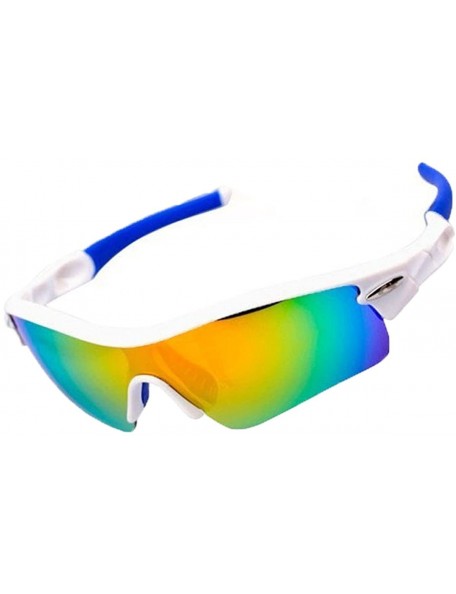 Sport Polarized Sunglasses Interchangeable Cycling Baseball - White and Blue - C2184KD5XSU $48.13