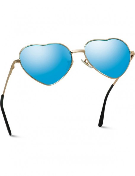Rimless Women Metal Heart Frame Mirror Lens Cupid Heartshape Sunglasses - Gold Frame / Mirror Blue Lens - CX12123UCQR $18.83