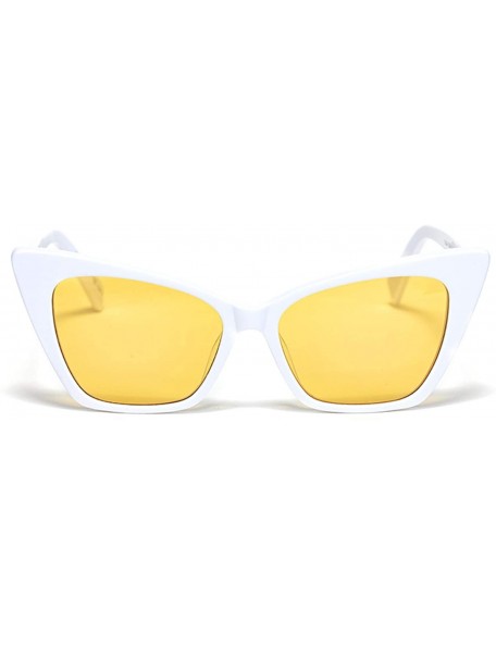Cat Eye Retro Vintage Narrow Cat Eye Sunglasses for Women Goggles Metal Frame Plate Frame - White Frame Yellow Lens - CP18NU4...