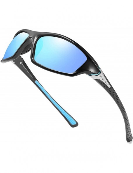 Sport Sports Polarized Sunglasses For Men Cycling Driving Fishing 100% UV Protection - Black Frame/Blue Mirrored Lens - CY18N...