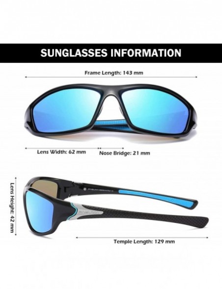 Sport Sports Polarized Sunglasses For Men Cycling Driving Fishing 100% UV Protection - Black Frame/Blue Mirrored Lens - CY18N...