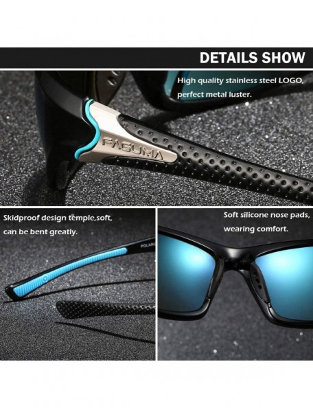 Sport Sports Polarized Sunglasses For Men Cycling Driving Fishing 100% UV Protection - Black Frame/Blue Mirrored Lens - CY18N...