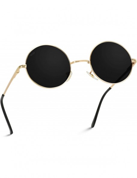 Oval New Retro Vintage Lennon Inspired Round Metal Small Circle Sunglasses - Gold Frame/Black Lens - C8124651YZV $15.80