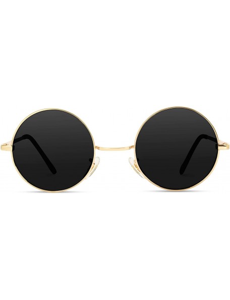 Oval New Retro Vintage Lennon Inspired Round Metal Small Circle Sunglasses - Gold Frame/Black Lens - C8124651YZV $15.80