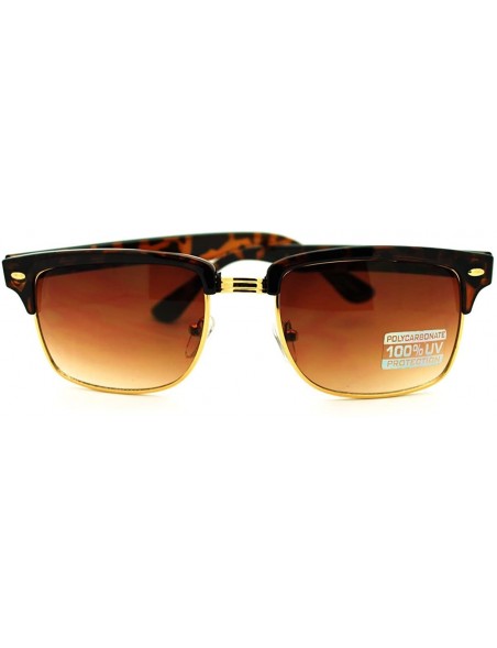 Semi-rimless Classic Half Rim Horned Rectangular Horned DJ Sunglasses - Tortoise Brown - CG11G5J2CP3 $11.09