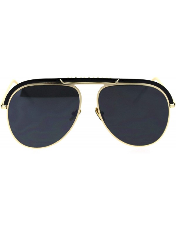 Rectangular Bridgeless Flat Top Brow Officer Racer Pilots Sunglasses - Gold Black Solid Black - CB18S8YOSEX $11.50